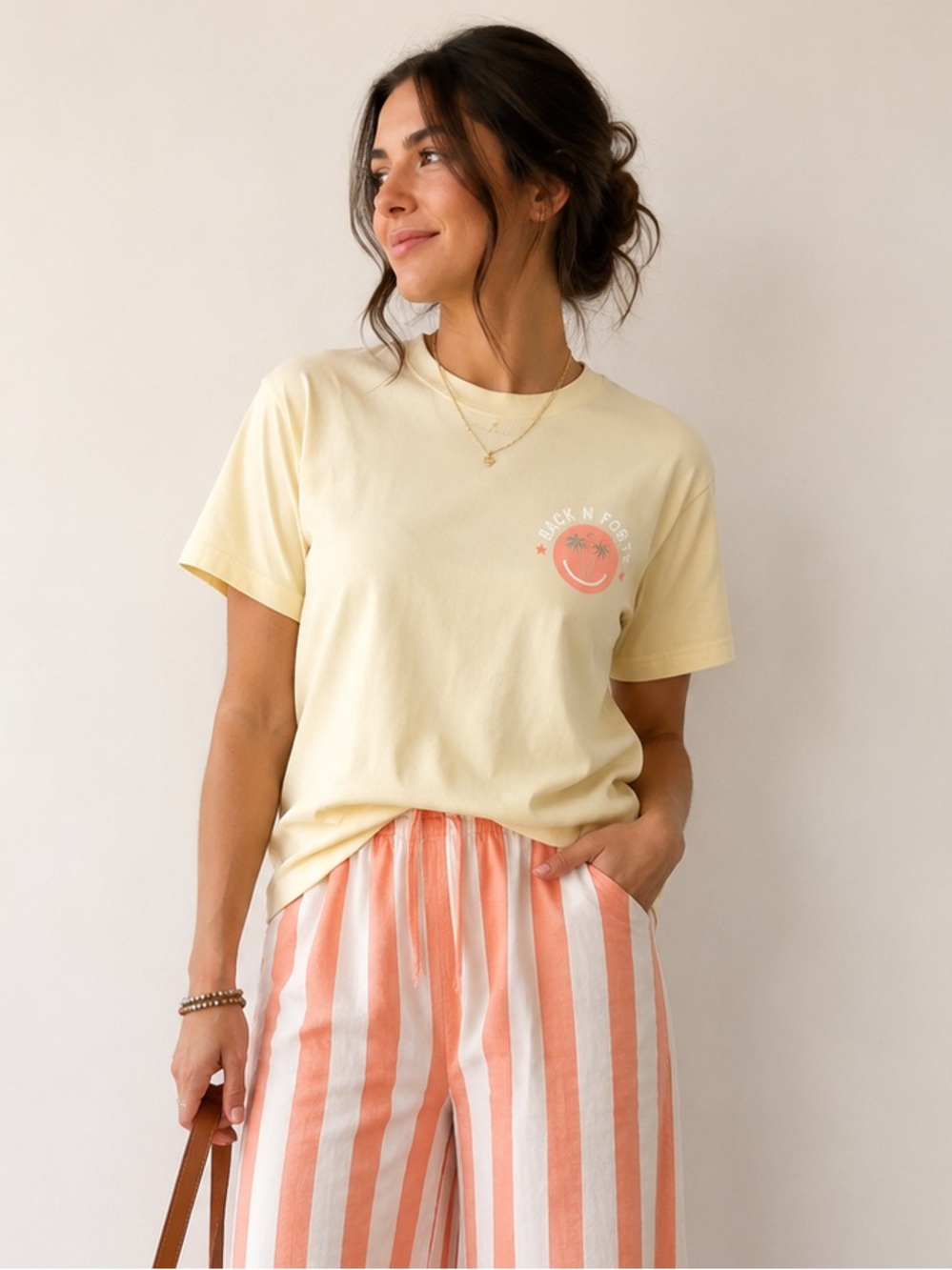 Back N Forth Butter Yellow Graphic T-Shirt Smiley Palm Tree Comfort Colors Tee